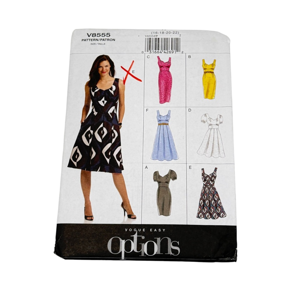 Vogue V8555 Sewing Pattern Easy Options Dresses Plus Size 16-22 New Uncut